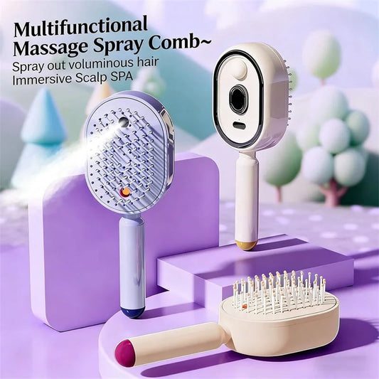 3-in-1 Steam Hair Brush – Self-Cleaning Scalp Massager & Essential Oil Mist Comb